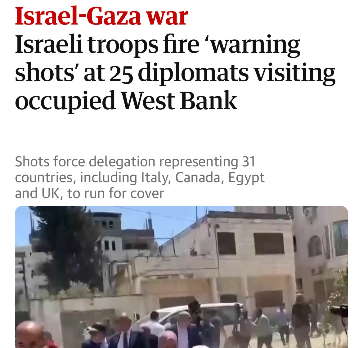 Israel once again displaying all the attributes of a terrorist state, this time it’s shooting at European diplomats, the same Europe that it claims to be a part of. #GazaGenocide‌