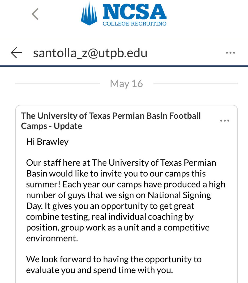 BrawleyFaught3's tweet photo. Thanks @UTPBFootball for the camp invite, Planning on showing out! @cody_spence1 @_Jerry_Edwards @Coach_JSnyder https://t.co/XNW4YoeATK