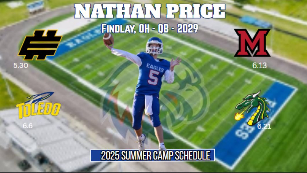 @Pricey10_np (@pricey10np) on Twitter photo 2025 Summer Camp Schedule! Excited to work and compete at each camp.
<a href="/Elite11/">Elite11</a> <a href="/ToledoFB/">Toledo Football</a> <a href="/MiamiOHFootball/">Miami Football</a> <a href="/TUDragonFB/">Tiffin University Football</a> <a href="/BradMaendler/">Brad Maendler</a> <a href="/ColtArthur/">Coach Arthur</a> <a href="/LBFootball21/">LBHS Football</a> 2025 Summer Camp Schedule! Excited to work and compete at each camp.
<a href="/Elite11/">Elite11</a> <a href="/ToledoFB/">Toledo Football</a> <a href="/MiamiOHFootball/">Miami Football</a> <a href="/TUDragonFB/">Tiffin University Football</a> <a href="/BradMaendler/">Brad Maendler</a> <a href="/ColtArthur/">Coach Arthur</a> <a href="/LBFootball21/">LBHS Football</a>