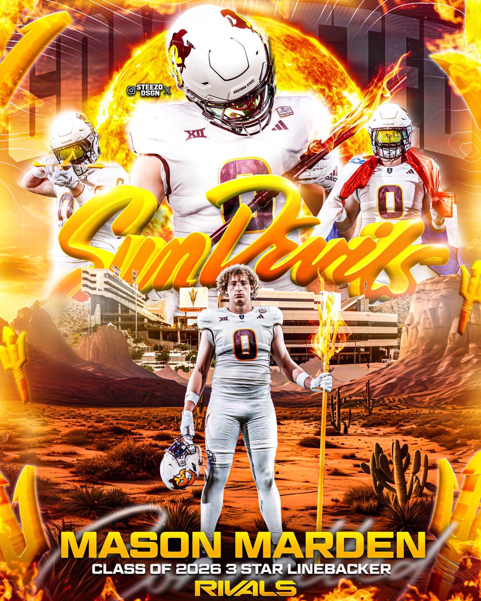 Steezo (@steezodsgn) on Twitter photo BREAKING: Class of 2026 3 ⭐️ LB Mason Marden ( <a href="/Mason_Marden/">Mason Marden 26’</a> ) has committed to Arizona State he tells me.
-
Mason Marden is a 6’3 (225 LBS) Linebacker out of St. Louis, MO. Mason has a total of 21 offers but ultimately chose Arizona State over his finalists of Oklahoma, Kansas, BREAKING: Class of 2026 3 ⭐️ LB Mason Marden ( <a href="/Mason_Marden/">Mason Marden 26’</a> ) has committed to Arizona State he tells me.
-
Mason Marden is a 6’3 (225 LBS) Linebacker out of St. Louis, MO. Mason has a total of 21 offers but ultimately chose Arizona State over his finalists of Oklahoma, Kansas,