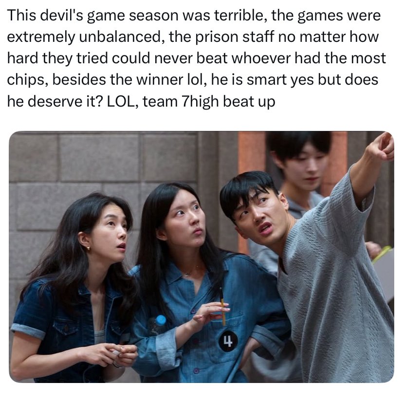 carlandovers's tweet image. these people really are so funny im tired of this narrative 😭 they’re bad at playing games that’s why they cant win 😭 bro thinks this is hunger games 😭🤦🏻‍♀️ 

#DevilsPlan