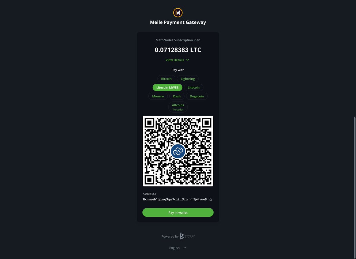 MeileDVPN ⚛️ (@meiledvpn) on Twitter photo We upgraded our <a href="/BtcpayServer/">BTCPay Server</a> today and now are accepting private payments using Litecoin MWEB.
Peg into MWEB with <a href="/cakewallet/">Cake Wallet</a> and pay for private dVPN access on <a href="/SentinelP2P/">Sentinel</a> with MWEB. We upgraded our <a href="/BtcpayServer/">BTCPay Server</a> today and now are accepting private payments using Litecoin MWEB.
Peg into MWEB with <a href="/cakewallet/">Cake Wallet</a> and pay for private dVPN access on <a href="/SentinelP2P/">Sentinel</a> with MWEB.