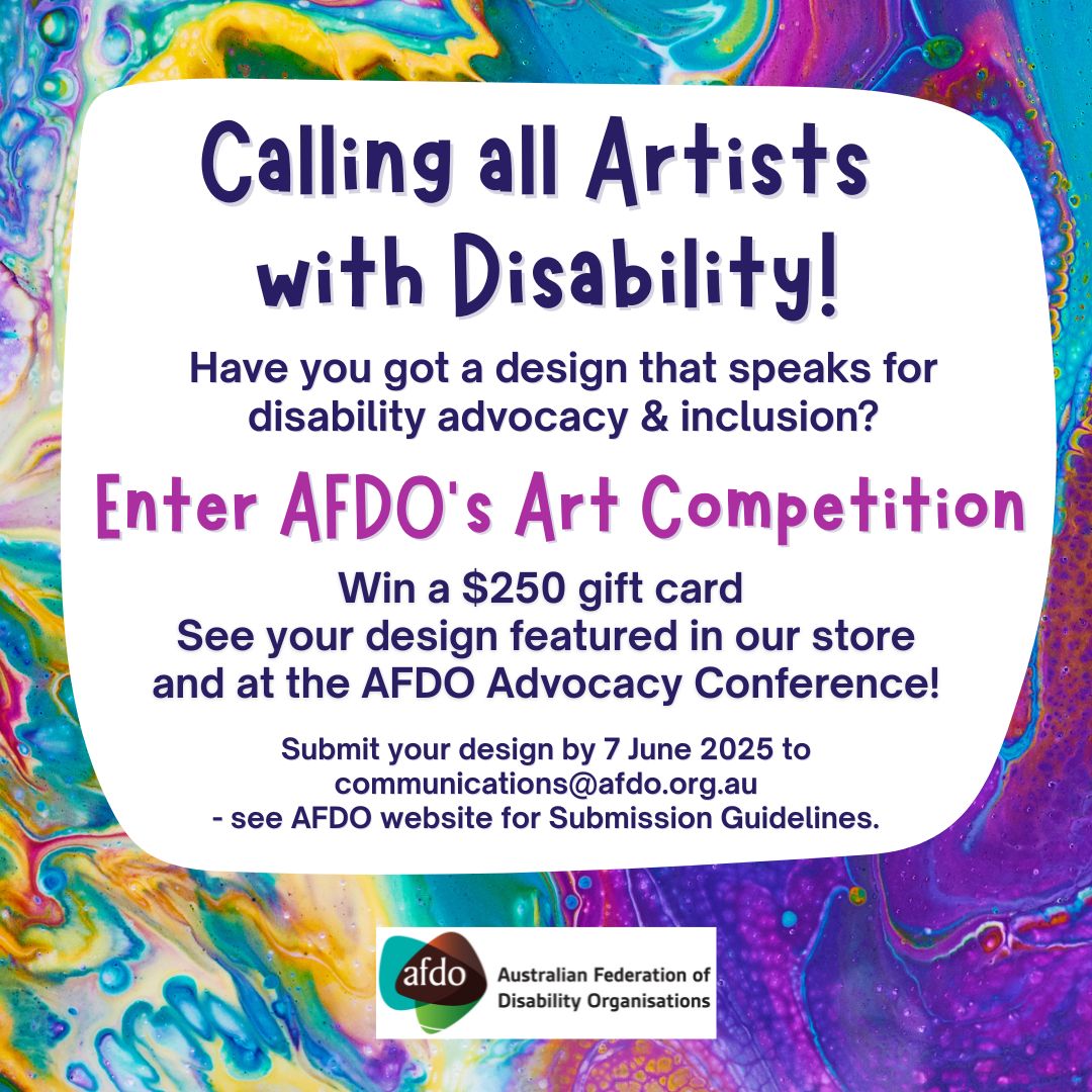 Got a powerful message about disability rights to share? Turn it into art.
🎨 Winning design featured at our conference + online shop
🏆 $250 gift card, Free product with your art + full credit across our platforms
📅 Closes 7 June
📄 Details: buff.ly/wL1vdEL