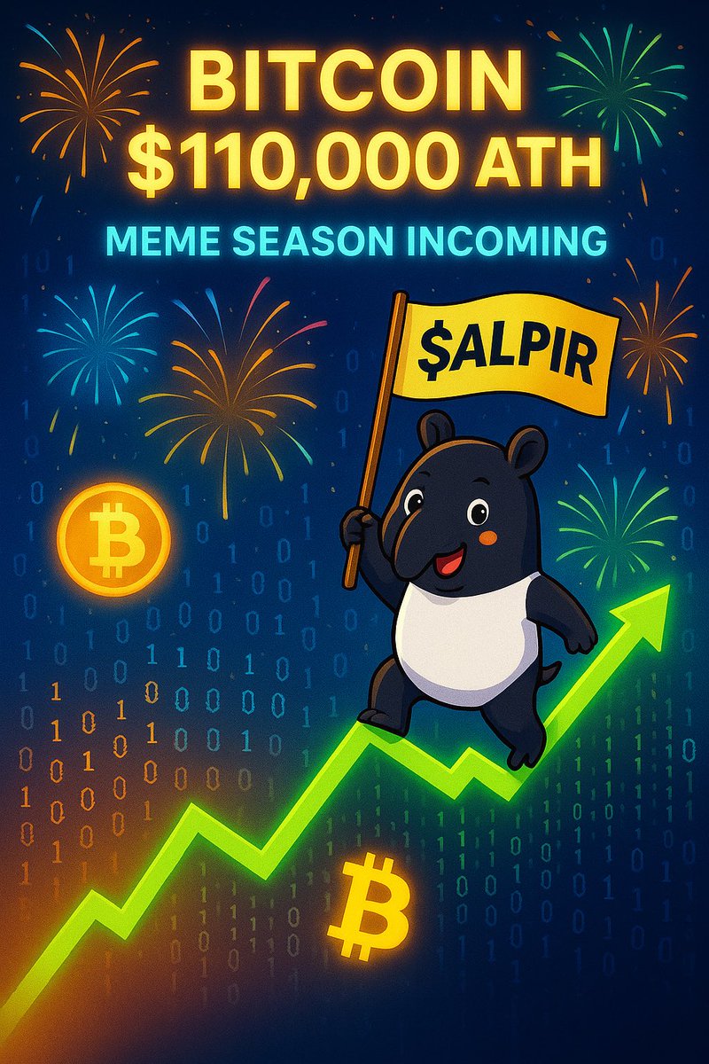 tapirmeme's tweet photo. BITCOIN JUST HIT $110,000
All-time high. No brakes.
The bull is awake.

You know what comes next?
Meme season. AI season. Tapir season.

$ALPIR is still early.
Ride the wave.
https://t.co/7eeHAGQAtj
#Bitcoin #ATH #CryptoBullrun #ALPIR #SolanaMemecoin https://t.co/MMSNc5oY5U