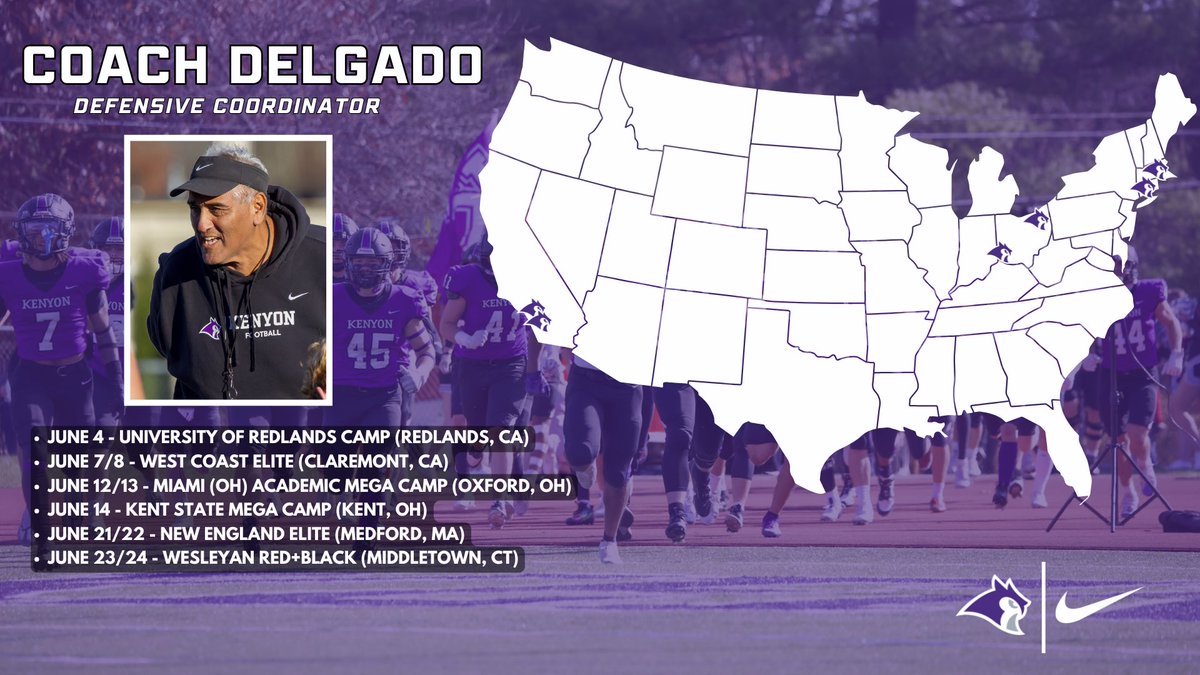 Kenyon Football (@kenyonfootball) on Twitter photo Camp season is here! Next up, check out where Defensive Coordinator <a href="/CoachKD_77/">Kenneth Delgado</a> will be on the road this summer, looking for future Owls!
#EarnIt #TakeFLIGHT #GoOwls Camp season is here! Next up, check out where Defensive Coordinator <a href="/CoachKD_77/">Kenneth Delgado</a> will be on the road this summer, looking for future Owls!
#EarnIt #TakeFLIGHT #GoOwls