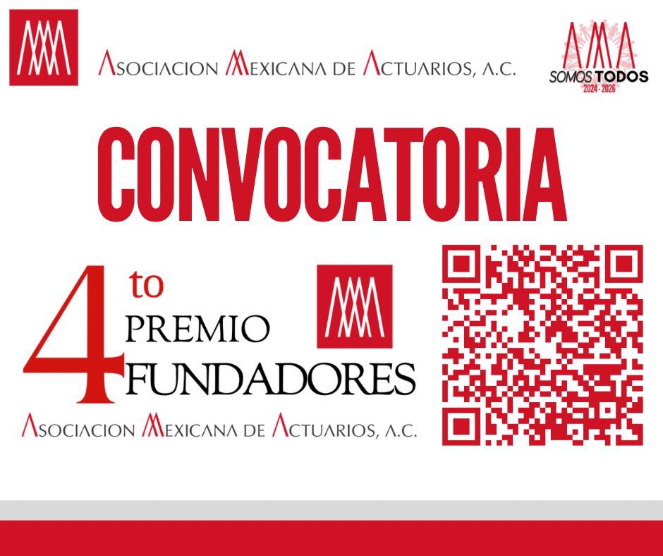 ¡Llega la 4ª edición del Premio Fundadores y puedes ser parte de ella!
Si eres:
• Estudiante
• Actuario en el sector asegurador o afianzador
• Actuario Investigador
¡Esta convocatoria es para ti!
Regístrate y envía tu trabajo antes del 1º de agosto
🔗tinyurl.com/3dz2w23p