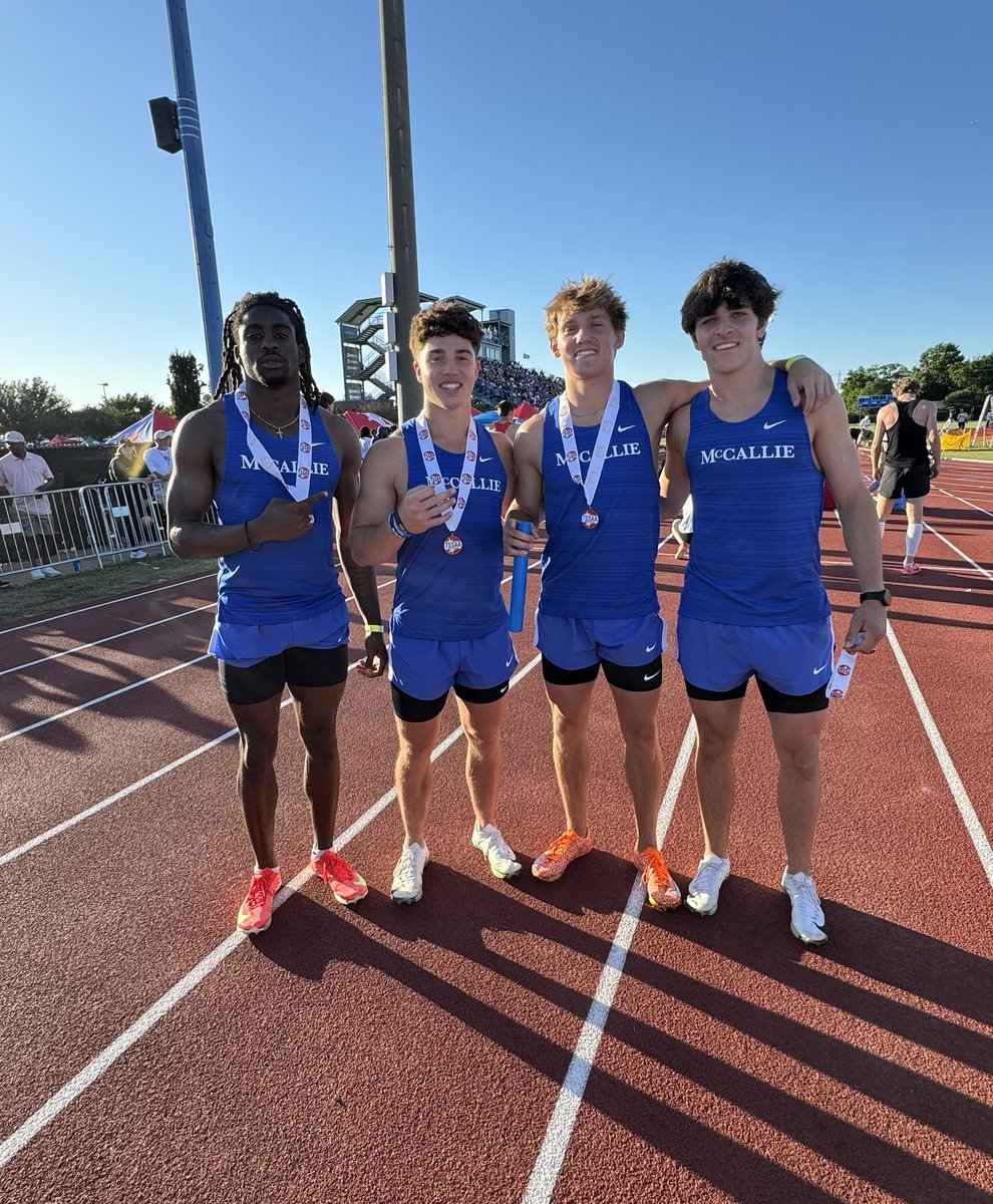 Your TSSAA DII-AA state champions in the 4x100 meter relay! (L-R): Keeyshawn Tabuteau, Joseph Korenblit, Andrew Smith, Thomas Jackson. 
#GoBigBlue