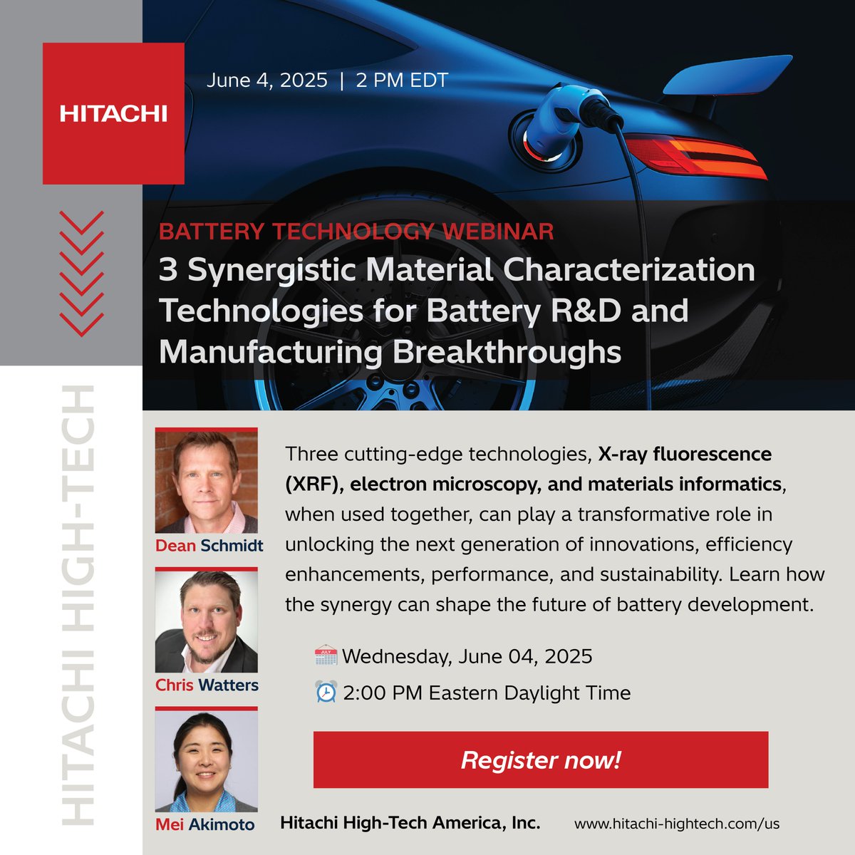 Hitachi_HTA's tweet image. Join us at this upcoming Battery Technology Webinar, where we'll discuss 3 technologies that, when used together, can play a transformative role in unlocking the next generation of innovation. Register at: event.on24.com/wcc/r/4950627/… #BatteryTechnology #EnergyForTomorrow