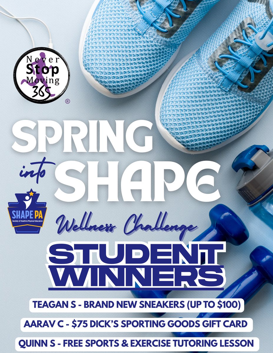 Congratulations to our SHAPE PA Members and Students for completing the Spring into SHAPE Wellness Challenge!

We’re proud to share that over 100 participants—including dedicated SHAPE PA members and students—took on the challenge and crushed it!

A huge shoutout to our amazing