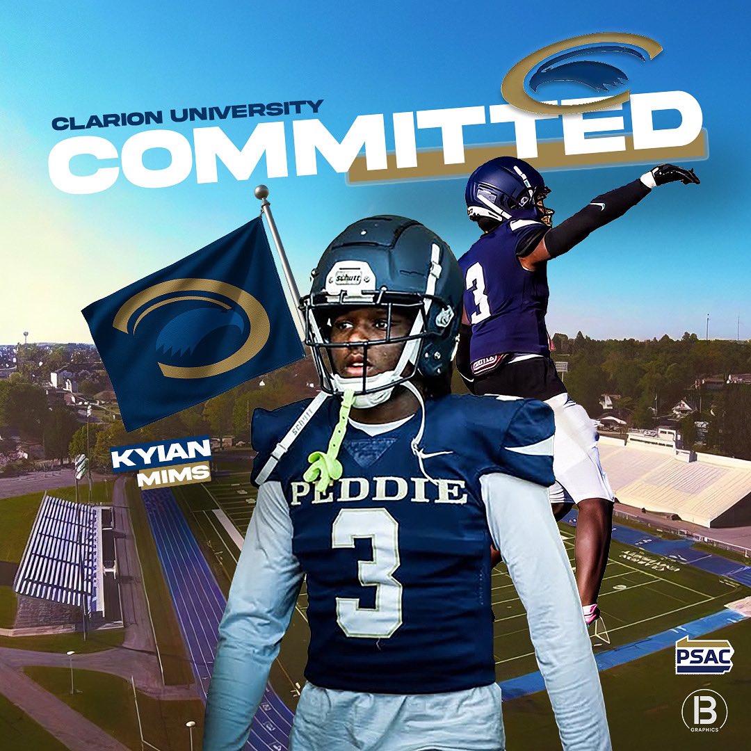 Ky’ian Mims (@kyianm1) on Twitter photo Super blessed to announce my commitment to Clarion University, thank you to everyone who has helped me along the way. #letswork
<a href="/Coach_Fab/">Mark Fabish</a> <a href="/jpcoach_/">Coach Page</a> <a href="/Coach_Gonz/">Chris Gonzalez</a> <a href="/DCoachBrooks/">Brooks</a> Super blessed to announce my commitment to Clarion University, thank you to everyone who has helped me along the way. #letswork
<a href="/Coach_Fab/">Mark Fabish</a> <a href="/jpcoach_/">Coach Page</a> <a href="/Coach_Gonz/">Chris Gonzalez</a> <a href="/DCoachBrooks/">Brooks</a>