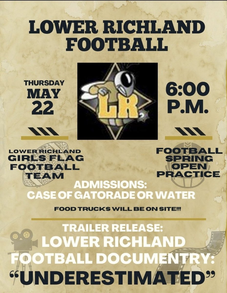 Come out to the Spring Game, Thurs., May 22nd at 6! High School students need student ID’s &amp; Middle Schoolers need ID’s &amp; accompanied by an adult. <a href="/lrhsdhornets/">Lower Richland High School</a> <a href="/DiamondHornetFB/">Lower Richland Football</a> <a href="/hopkinseagles/">Hopkins Middle School</a> <a href="/SMScorpions/">Southeast Middle Scorpions</a>