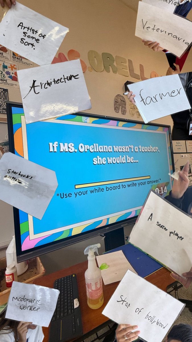 KVOrellana's tweet photo. Saw this in Teacher TikTok and had to try it myself! π€£ My students were asked to βfinish the phraseβ in whatever they believe is the answer is. Letβs just say this was a great activity as we are near the end of the year! #ILoveMyStudents #TheyKnowMe https://t.co/odrj7FTPjg