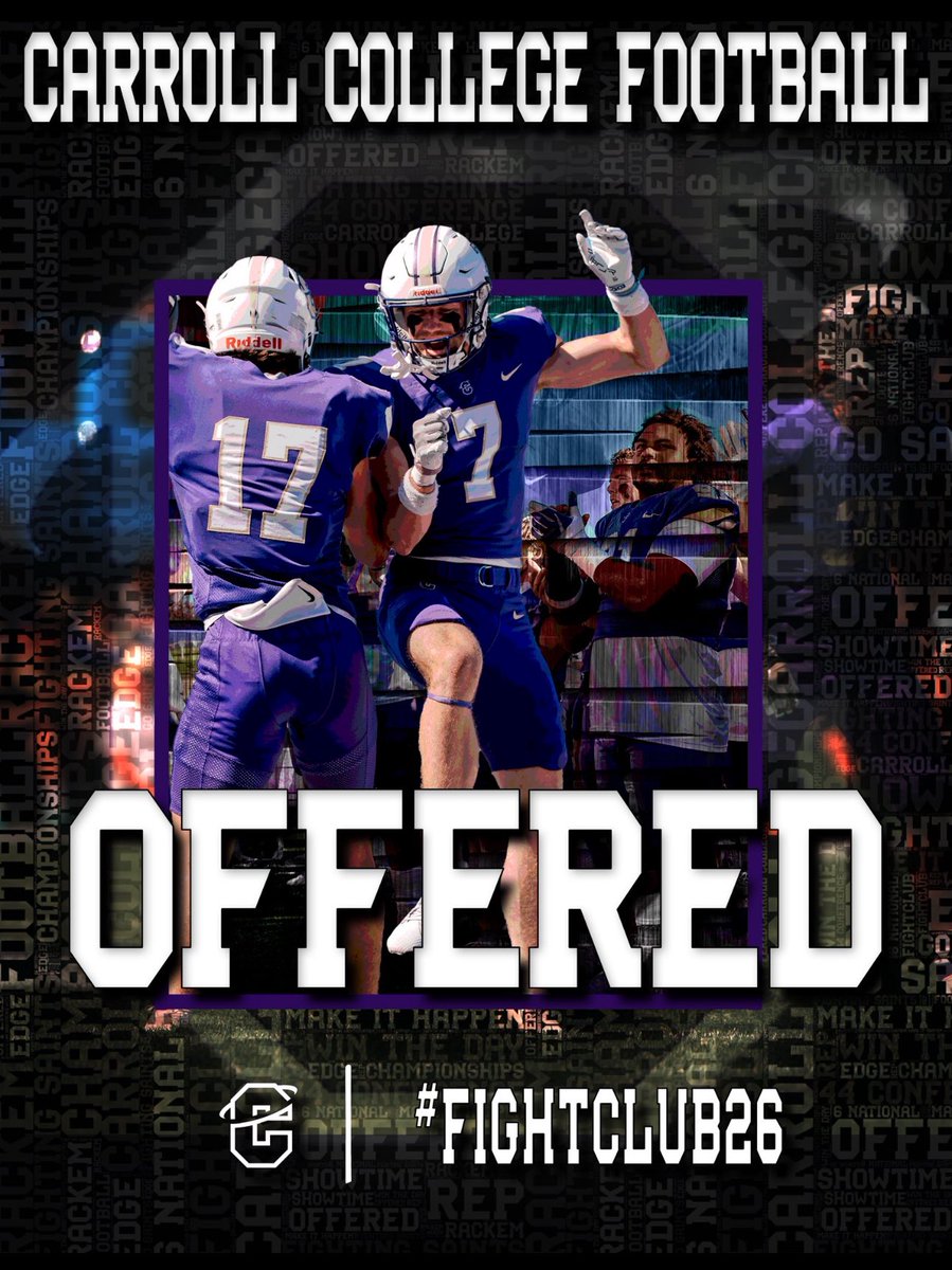 Super exited and blessed to have received my first Offer from Carroll College! 
@coachmocannnon @coachmatthammer @brandonhuffman @blairangulo @elusiveathlete @slingintheP
