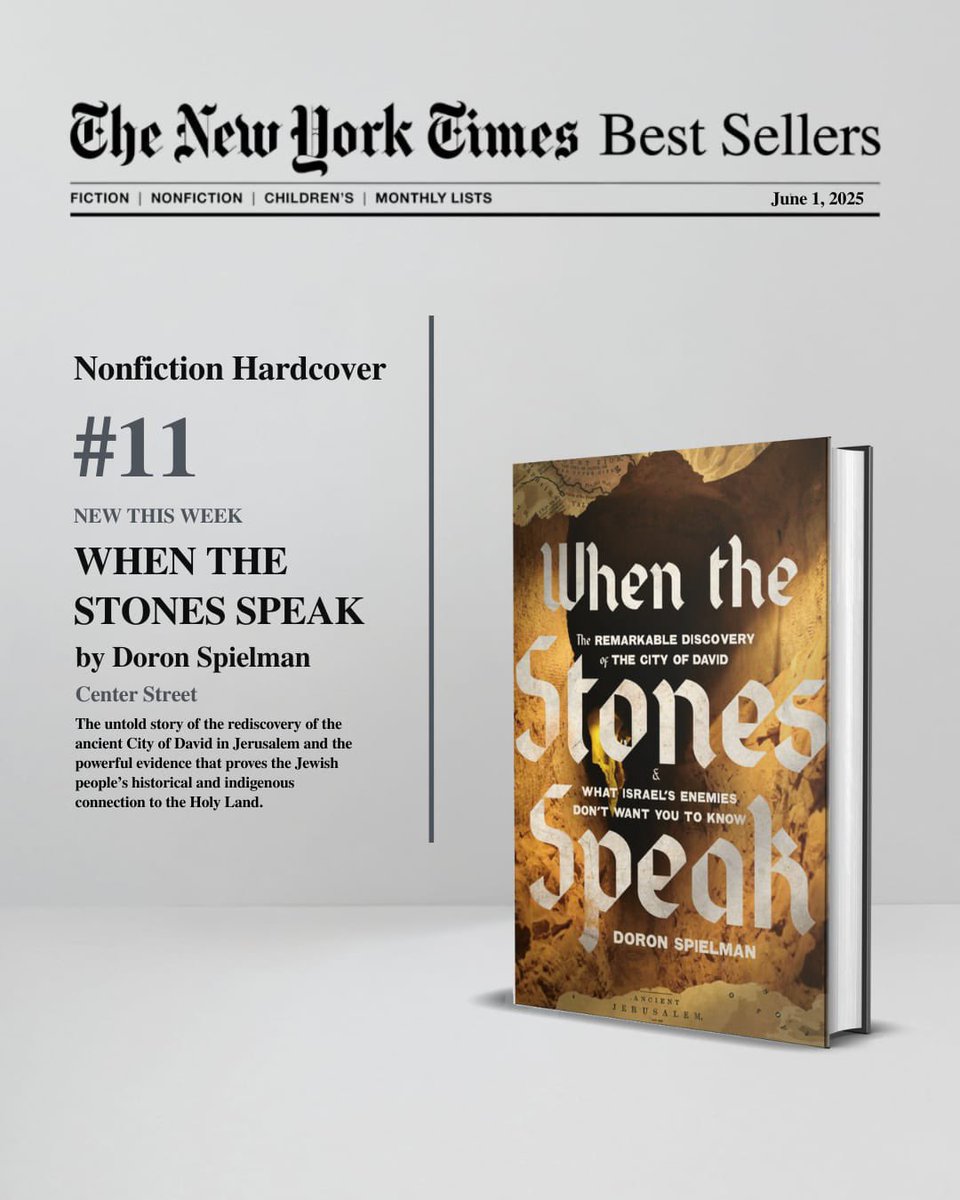 DoronSpielman's tweet image. I just received the wonderful news: “When the Stones Speak” is now a New York Times bestseller!
This, at a time when the very connection of the Jewish people in Israel and around the world—to the Land of Israel is being challenged, stands as a resolute affirmation:
We are rooted…