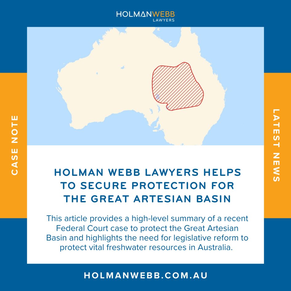 In our latest article, Shane Roberts and Vanessa Karabetsos lift the lid on an important Federal Court case in which they acted for the plaintiff seeking to secure protection of one of the largest underground freshwater resources. 

ow.ly/bw5q50VW732