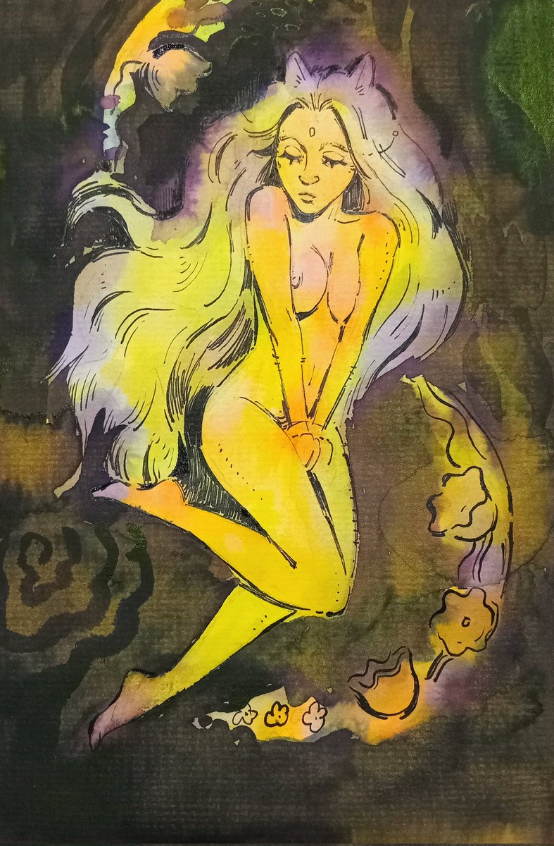 sukharrr's tweet image. tested my ink on new paper, so here's Koshmar floating in some kind of abstract darkness