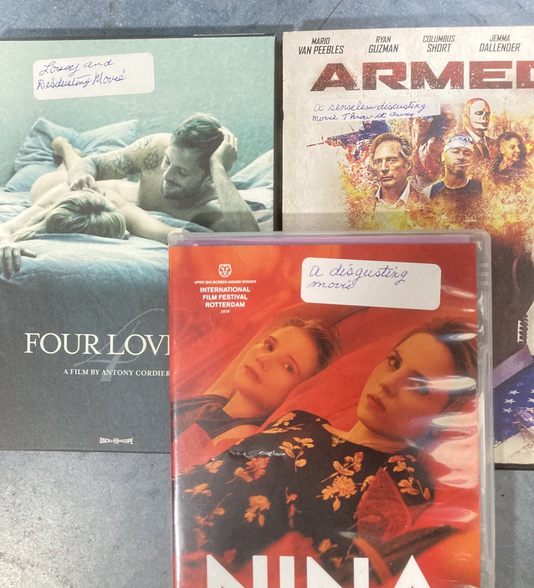 Digging—if not concurring with—the review style of the presumably now-dead DVD hoarder whose collection ended up at the Columbia, MD Goodwill this week