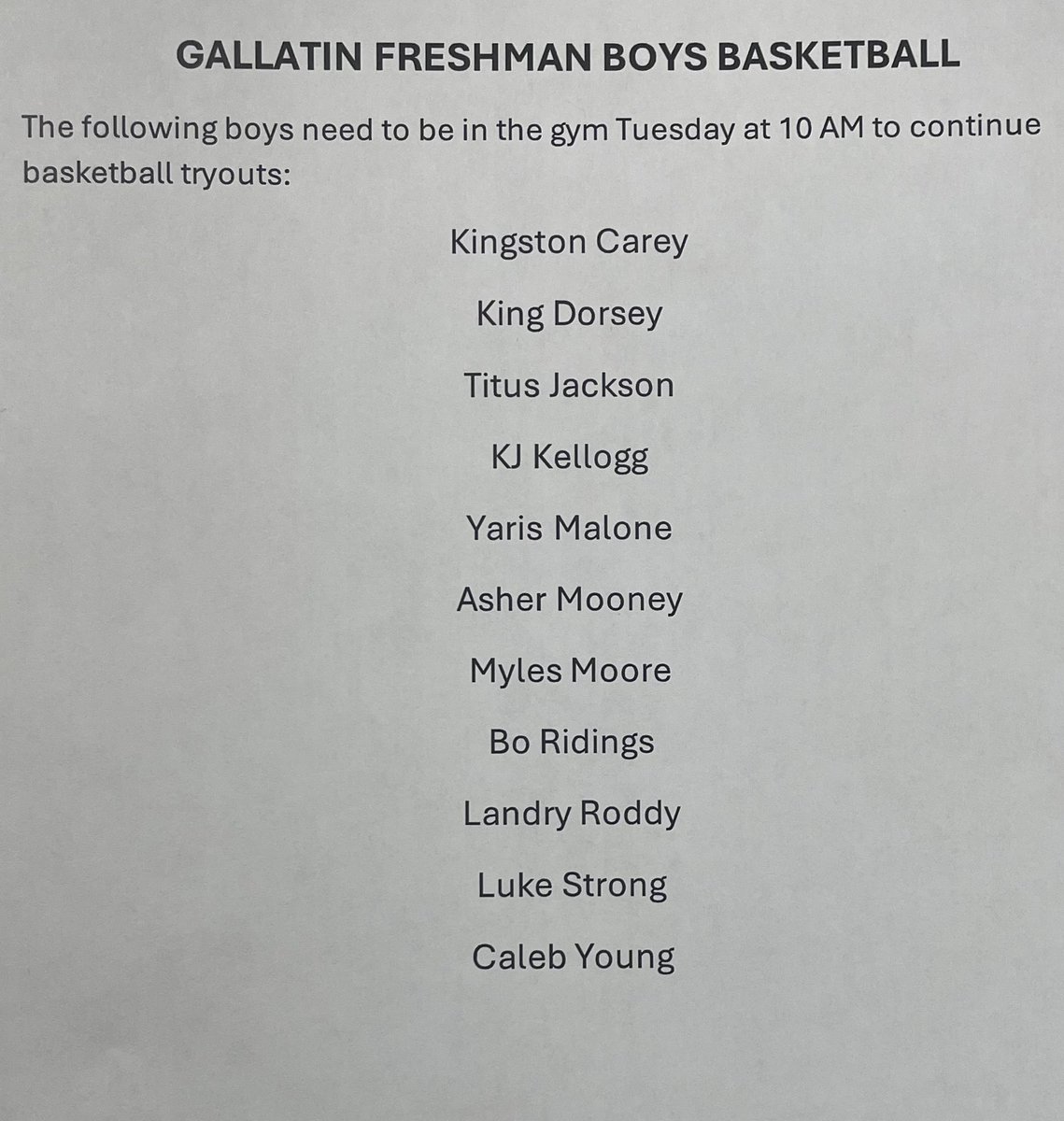 WAVEbasketball's tweet photo. Gallatin Freshmen Boys Basketball Tryouts continue Tuesday at 10:00. https://t.co/x3d6tzojGF