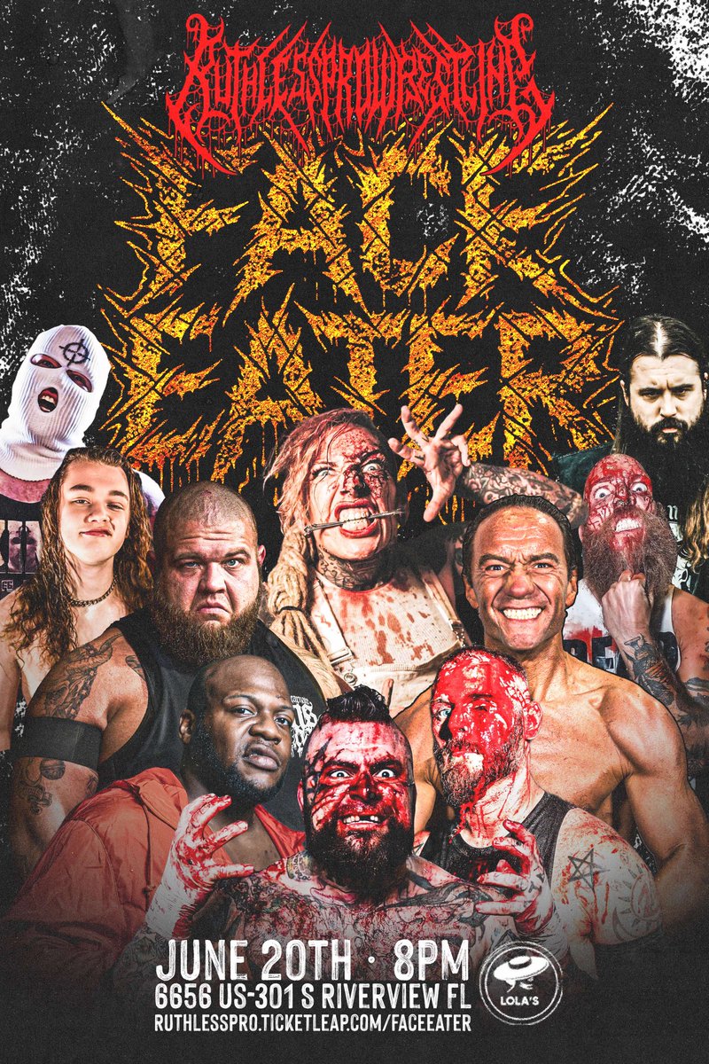 RPW: RUTHLESS PRO WRESTLING (@ruthlesspro419) on Twitter photo WE ARE JUST UNDER A MONTH AWAY FROM OUR FLORIDA DEBUT, JOIN US IN TAMPA FOR FACE EATER!!!
RPW FACE EATER
JUNE 20TH
TAMPA
ruthlesspro.ticketleap.com/faceeater/
<a href="/HyperionBelts/">Hyperion Championship Belts</a>
<a href="/thefloridamaam/">Lindsay Snow</a>
<a href="/NathanMowery/">Nathan</a>
<a href="/jshook_75/">World Champion Jamesen Shook</a> WE ARE JUST UNDER A MONTH AWAY FROM OUR FLORIDA DEBUT, JOIN US IN TAMPA FOR FACE EATER!!!
RPW FACE EATER
JUNE 20TH
TAMPA
ruthlesspro.ticketleap.com/faceeater/
<a href="/HyperionBelts/">Hyperion Championship Belts</a>
<a href="/thefloridamaam/">Lindsay Snow</a>
<a href="/NathanMowery/">Nathan</a>
<a href="/jshook_75/">World Champion Jamesen Shook</a>