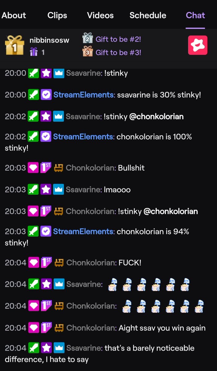 Not to expose him or anything, but @chonkolorian messaged me out of the blue calling me stinky, so I had to use the stinky command from @adorame___'s chat. As you can see, I'm clearly fresh and he's the stinky one