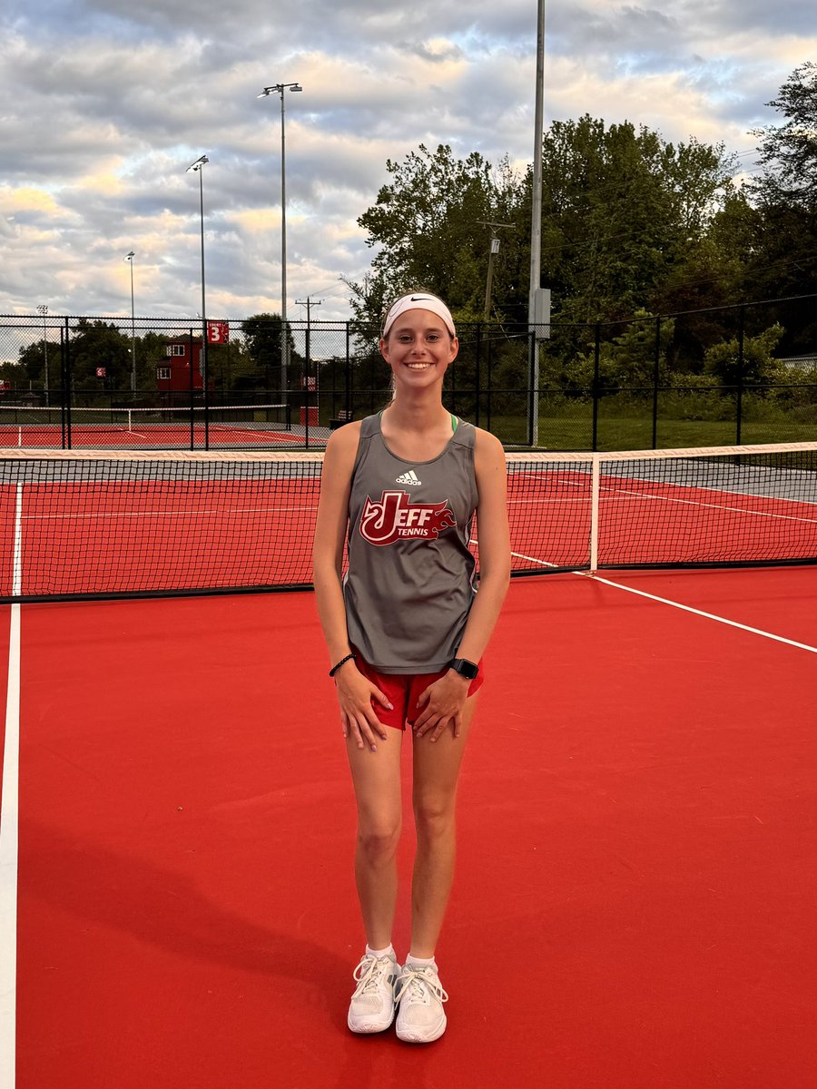 JeffHS_GTN's tweet photo. Update: Jeffersonville High School
Girls Tennis won 5-0 at Sectional 1st round vs Clarksville. Scores: Eva Ellis 1S 6-0, 6-1; Abi Lemon 2S 6-0, 6-0; Abby Leep/Claire Stock 1D 6-2, 6-0; Elizabeth Shearer/Kaylee Boyles 2D 6-0, 6-0. Jocelyn Olson 3S 3-6, 6-2, 10-6. https://t.co/kgb7ry6FUl