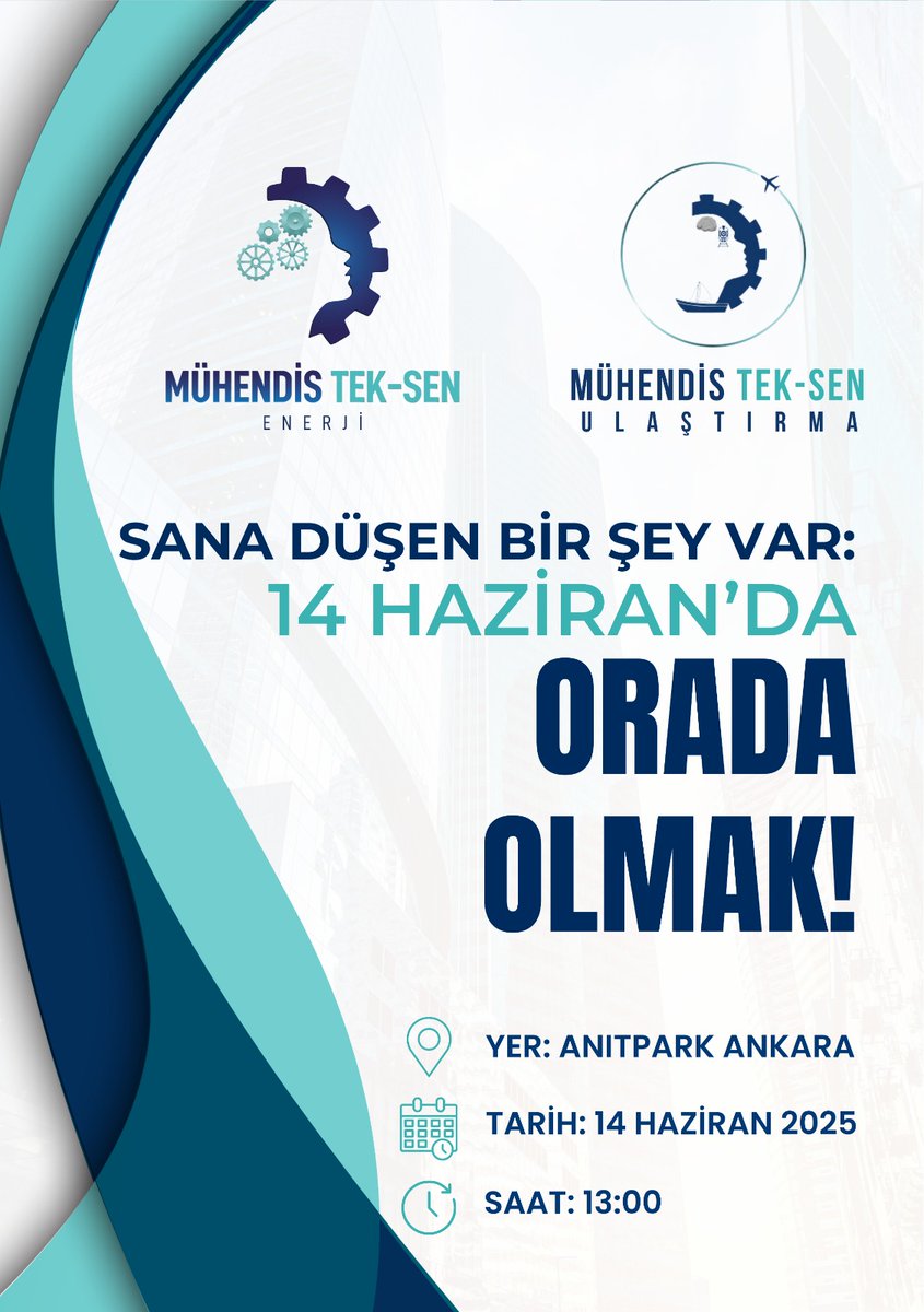 Teknik personelin sesi yükseliyor!
🔧 Mühendisler, teknikerler, mimarlar, teknisyenler ve tüm teknik hizmet sınıfı çalışanları olarak 14 Haziran’da Anıtpark’ta buluşuyoruz!

Çünkü biz:
📣 Sessiz kalmayacağız
📣 Hakkımızı arayacağız
📣 Birlikte daha güçlü olacağız!

💥 Bu bir