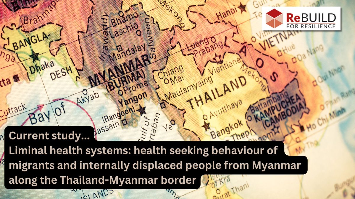ReBUILD for Resilience (@rebuildrpc) on Twitter photo Current study... Liminal health systems: health seeking behaviour of migrants & internally displaced people from Myanmar along the Thai-Myanmar border
<a href="/BurnetInstitute/">Burnet Institute</a> & <a href="/cp_intl/">Community Partners International</a> explore the health systems used on both sides of the border
buff.ly/ZtrZnNR
<a href="/FCDOHealthRes/">FCDO Global Health Research</a> Current study... Liminal health systems: health seeking behaviour of migrants & internally displaced people from Myanmar along the Thai-Myanmar border
<a href="/BurnetInstitute/">Burnet Institute</a> & <a href="/cp_intl/">Community Partners International</a> explore the health systems used on both sides of the border
buff.ly/ZtrZnNR
<a href="/FCDOHealthRes/">FCDO Global Health Research</a>