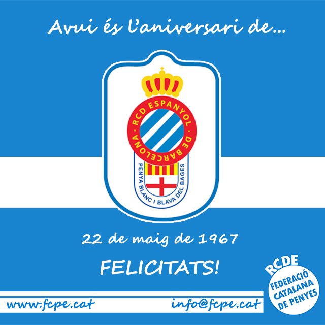 Avui es l’aniversari de la Penya Blanc i Blava del Bages.
Moltes felicitats, peric@s!!!
#RCDE #FCPE