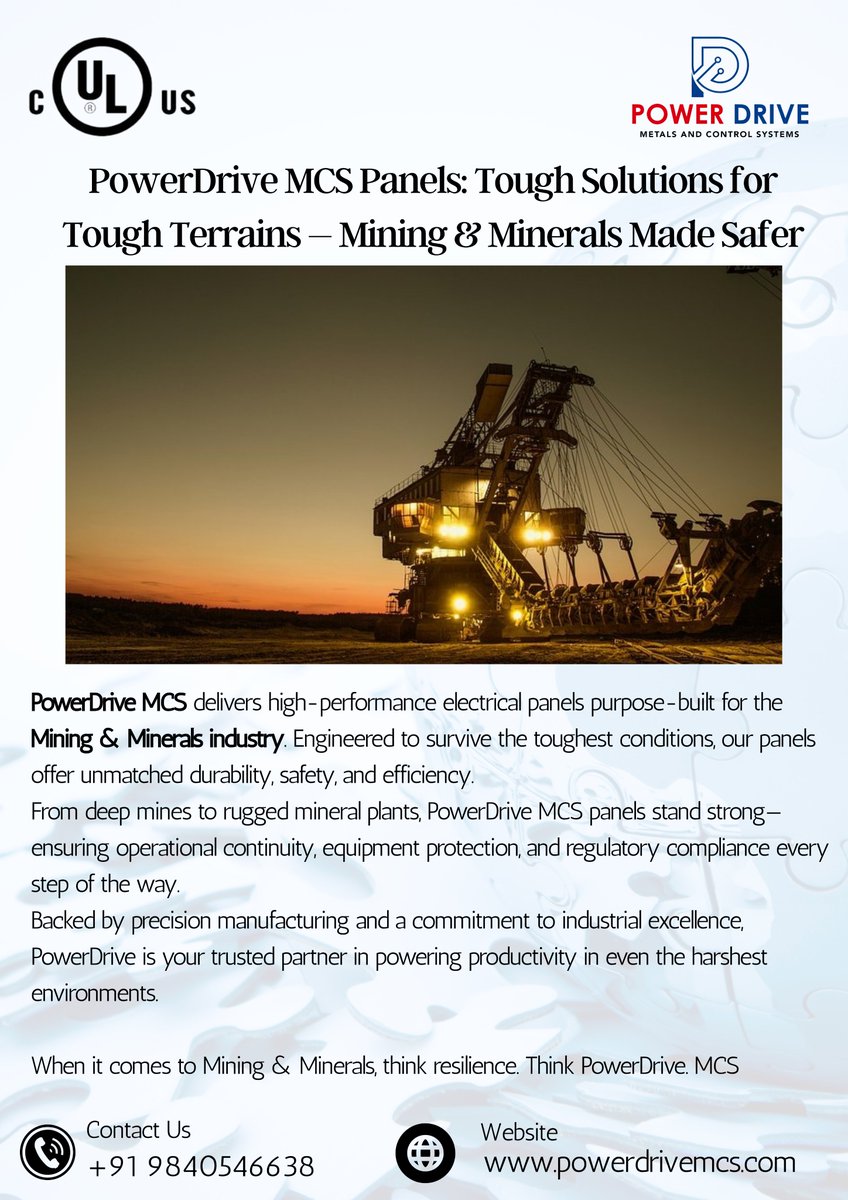 PowerDrive2020's tweet image. PowerDrive MCS Panels: Tough Solutions for Tough Terrains – Mining &amp;amp; Minerals Made Safer

When it comes to Mining &amp;amp; Minerals, think resilience. Think PowerDrive MCS .

#PowerDriveMCS #MiningSolutions #RuggedReliability #IndustrialPanels #MineralsIndustry #HeavyDutyEngineering