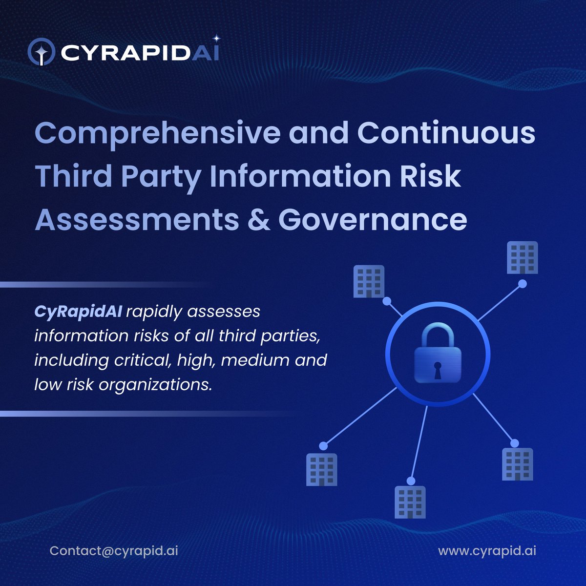 CYRAPID_GenAI's tweet image. Third-party Information risks are not static.  

With #CYRAPIDAI: 

Monitor 3rd party risks continuously 
Effectively prioritize remediation 
Change the #CyberGame, rapidly!  

#TPRM #CyberRisk #ThirdPartyRisk #RiskManagement #CYRAPID