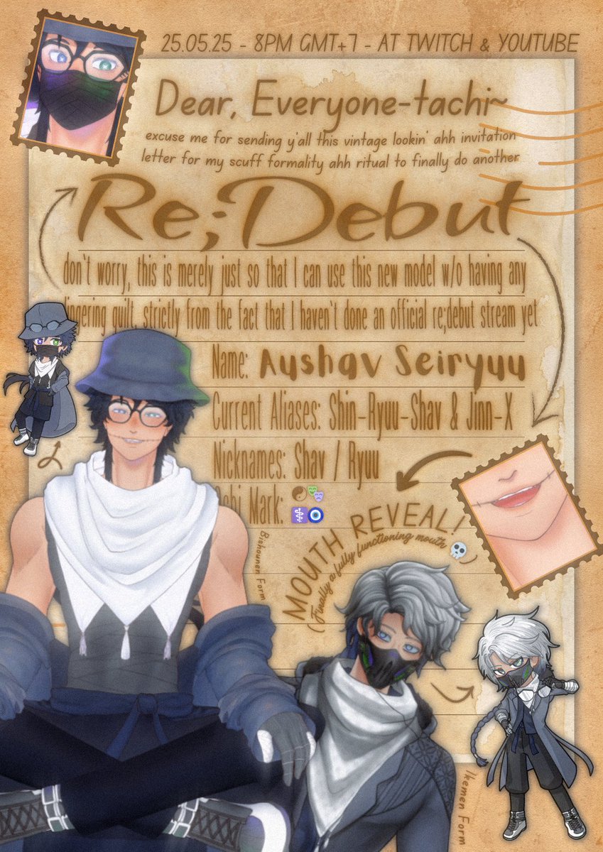 RyuuseiFRFX's tweet photo. "Re;Debut" for the L2D Bishounen Form Model~🤌
25.05.25 - 8PM GMT+7 - @ TWITCH &amp; YOUTUBE

This is actually also my "Nazar"—not just a reveal, but a vow. A promise to show what’s beneath: not just my face, but the truth about who I’ve become- or maybe always was... 1/3 🎭 #SRSaint https://t.co/OLZ98gRCHZ