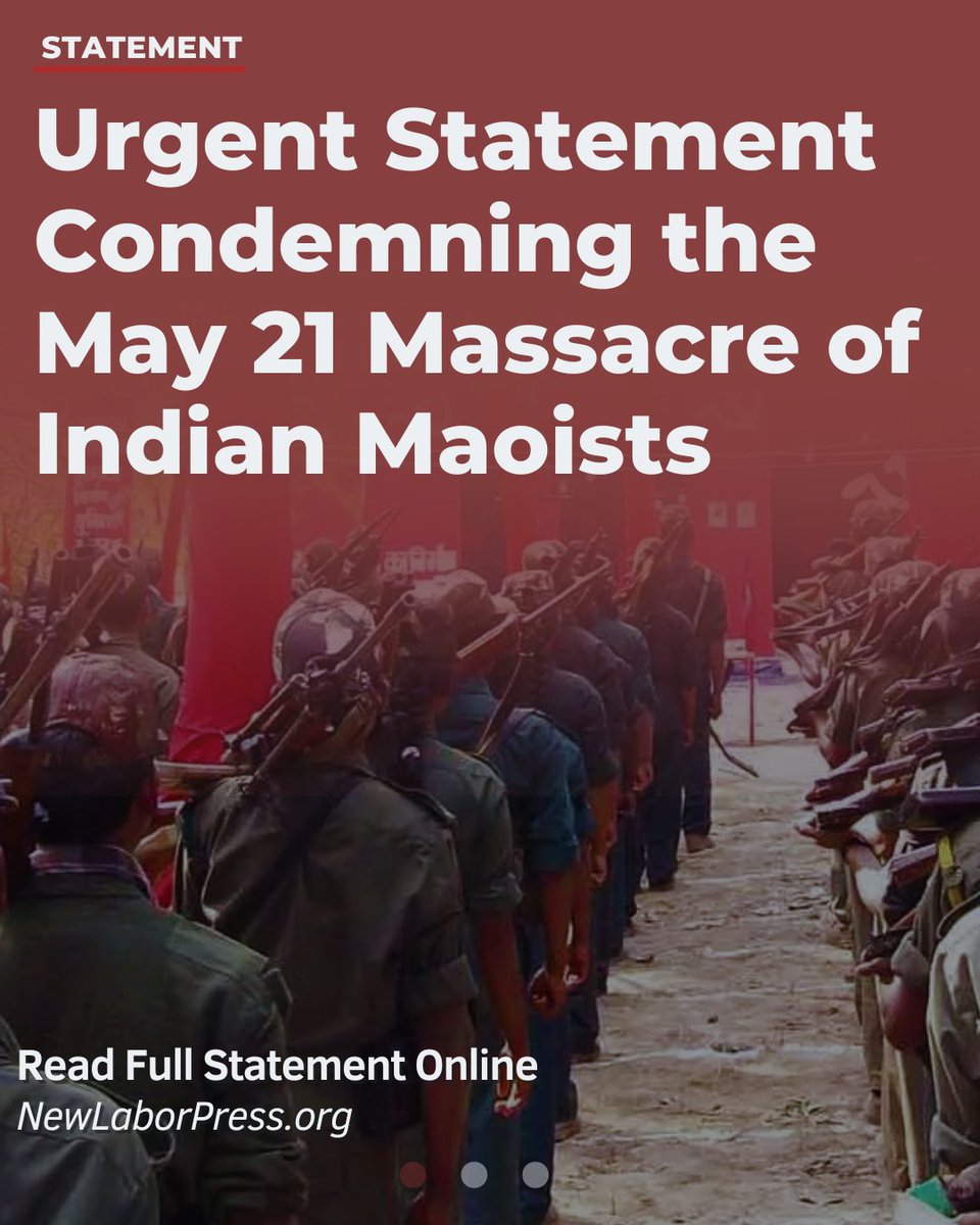 NewLaborPress's tweet image. We have received a report that a brutal massacre carried out by the Indian state has martyred 27 Indian Maoists, including Comrade Basavaraj, General Secretary of the CPI Maoist. We join FACAM in condemning these massacres.
Read statement online at:
newlaborpress.org/2025/05/21/urg…