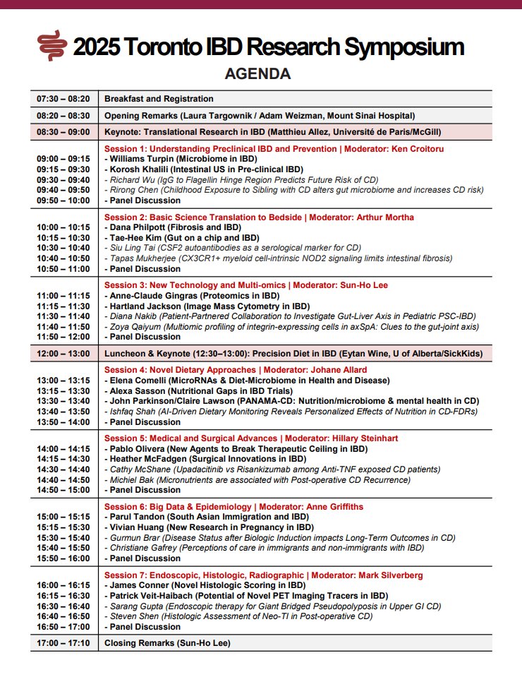 Sun-Ho Lee MD PhD (@sunholee15) on Twitter photo 🎉 Excited to organize the 2025 Toronto IBD Research Symposium happening May 23 <a href="/SinaiHealth/">Sinai Health</a> Bridgepoint Auditorium!
🔬 Cutting-edge IBD research:🧪 Multi-omics | 🧬 Preclinical CD | 🥗 Diet | 🩺 Surgery | 🔬 Pathology | 🖼️ Radiology
<a href="/ptandonGI/">Parul Tandon DO PhD FRCPC</a> <a href="/amandaricciuto/">Amanda Ricciuto</a> <a href="/UofTGastroHep/">University of Toronto Gastroenterology+Hepatology</a> 🎉 Excited to organize the 2025 Toronto IBD Research Symposium happening May 23 <a href="/SinaiHealth/">Sinai Health</a> Bridgepoint Auditorium!
🔬 Cutting-edge IBD research:🧪 Multi-omics | 🧬 Preclinical CD | 🥗 Diet | 🩺 Surgery | 🔬 Pathology | 🖼️ Radiology
<a href="/ptandonGI/">Parul Tandon DO PhD FRCPC</a> <a href="/amandaricciuto/">Amanda Ricciuto</a> <a href="/UofTGastroHep/">University of Toronto Gastroenterology+Hepatology</a>