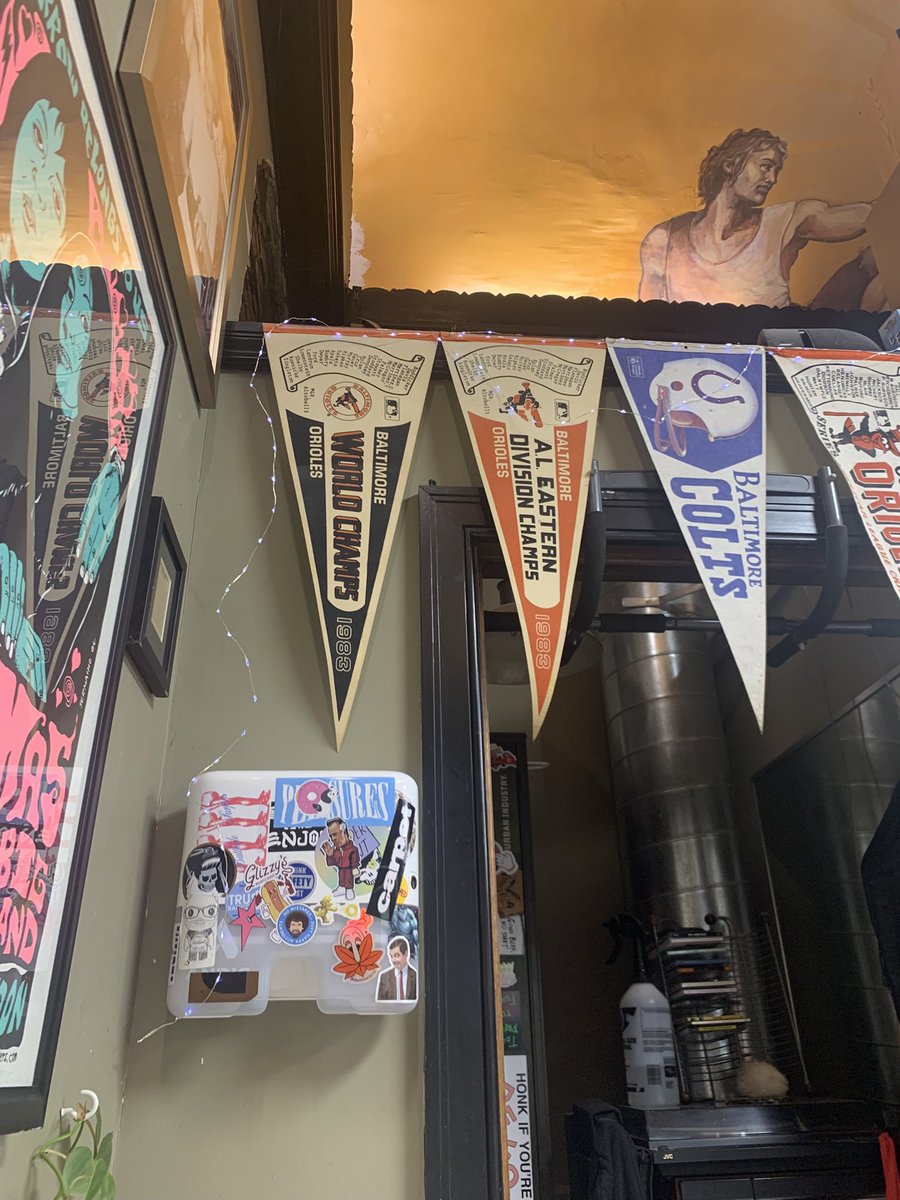 creegslist's tweet photo. Yesterday I took a picture of a Baltimore Colts pennant at a local barber shop and today Jim Irsay died. I’m not saying the two are connected but I’m not not saying it either. https://t.co/hGrXXIN2rY