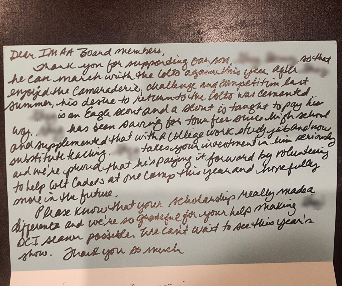 It's always nice to receive a note like this from the family of one of our scholarship winners, and we love to see them pay it forward.