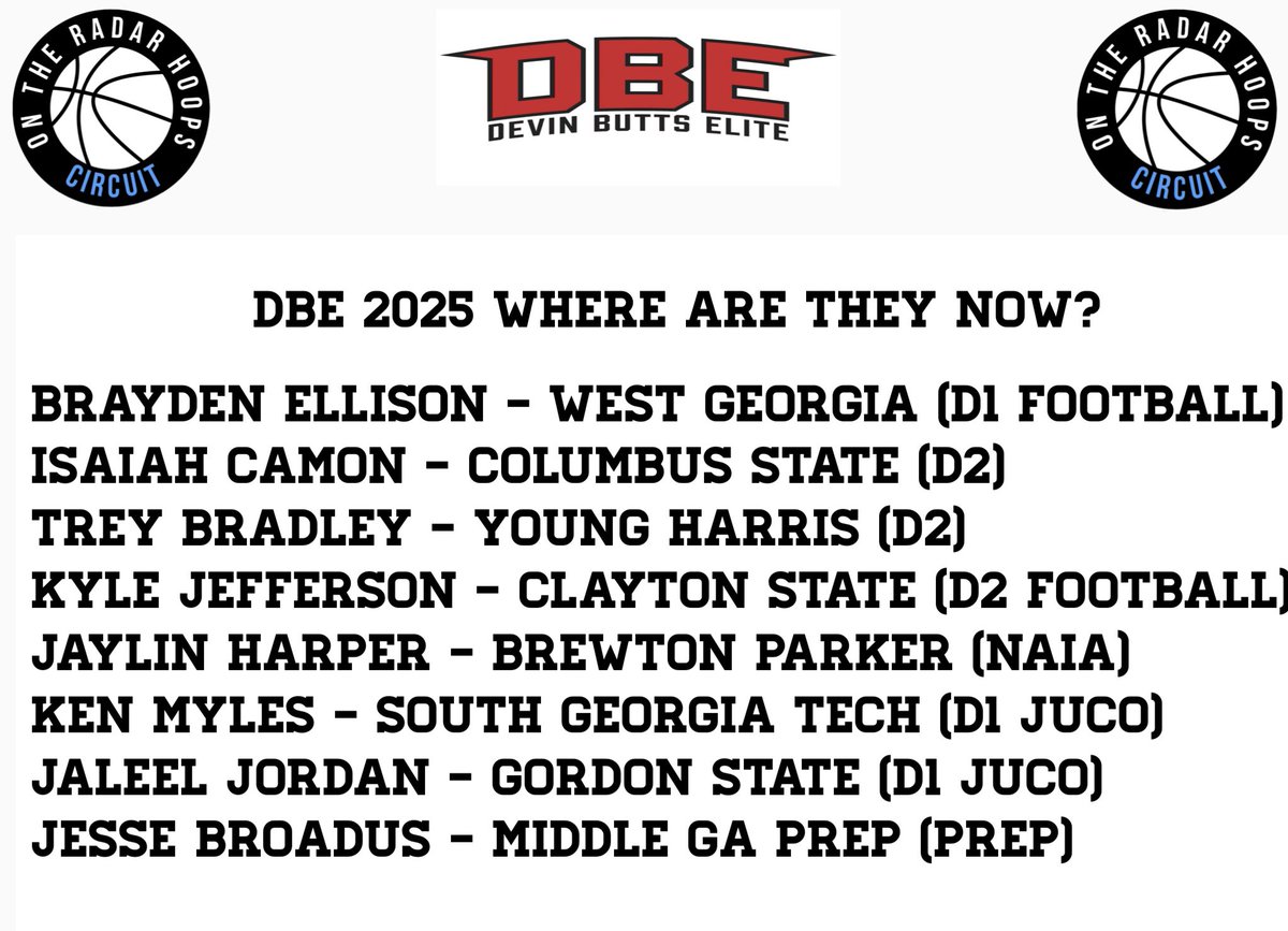 Devin Butts Elite (@dbe2025) on Twitter photo Congrats to all of our #DBE 2025 Signees!
<a href="/TaiYoungHoops/">Tai Young</a> <a href="/OntheRadarHoops/">Shun Williams</a> <a href="/Proven_Prospect/">Proven Prospects</a> <a href="/DrKrisWatkins/">Dr. Kris Watkins</a> Congrats to all of our #DBE 2025 Signees!
<a href="/TaiYoungHoops/">Tai Young</a> <a href="/OntheRadarHoops/">Shun Williams</a> <a href="/Proven_Prospect/">Proven Prospects</a> <a href="/DrKrisWatkins/">Dr. Kris Watkins</a>