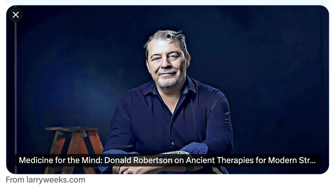 Larry Weeks (@larryweeks) on Twitter photo Medicine for the mind. My chat with <a href="/DonJRobertson/">Donald J. Robertson</a>—cognitive-behavioral psychotherapist, acclaimed author of a novel biography of Marcus Aurelius: The Stoic Emperor, and one of the world’s leading voices on Stoicism
The Stoics used the word therapia to describe their practices Medicine for the mind. My chat with <a href="/DonJRobertson/">Donald J. Robertson</a>—cognitive-behavioral psychotherapist, acclaimed author of a novel biography of Marcus Aurelius: The Stoic Emperor, and one of the world’s leading voices on Stoicism
The Stoics used the word therapia to describe their practices