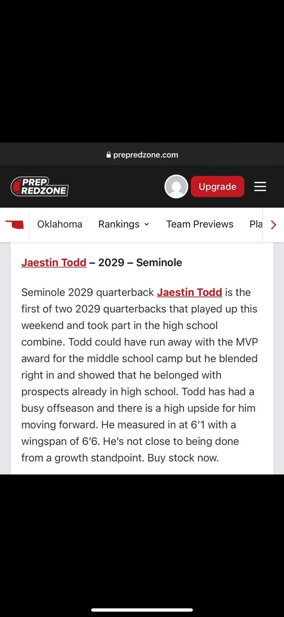 Jaestin Todd _ 2029 QB (@jaestin_todd) on Twitter photo Super grateful for the opportunity <a href="/PrepRedzoneOK/">Prep Redzone Oklahoma</a> It’s always fun getting better! Thank you for the write up and kind words. <a href="/PrepRedzone/">Prep Redzone 🏈</a> #KeepBuilding #OKpreps Super grateful for the opportunity <a href="/PrepRedzoneOK/">Prep Redzone Oklahoma</a> It’s always fun getting better! Thank you for the write up and kind words. <a href="/PrepRedzone/">Prep Redzone 🏈</a> #KeepBuilding #OKpreps