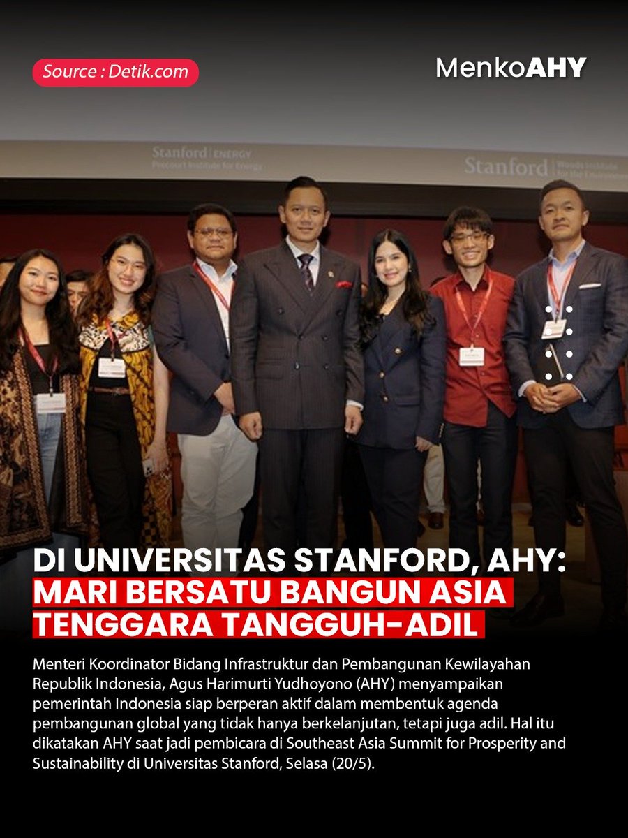 IwanRinaldo's tweet photo. Di Universitas Stanford, AHY: Mari bersatu bangun Asia Tenggara tangguh-adil.

#PidatoAHYdiStanfordAS
https://t.co/ulJmeQToYd