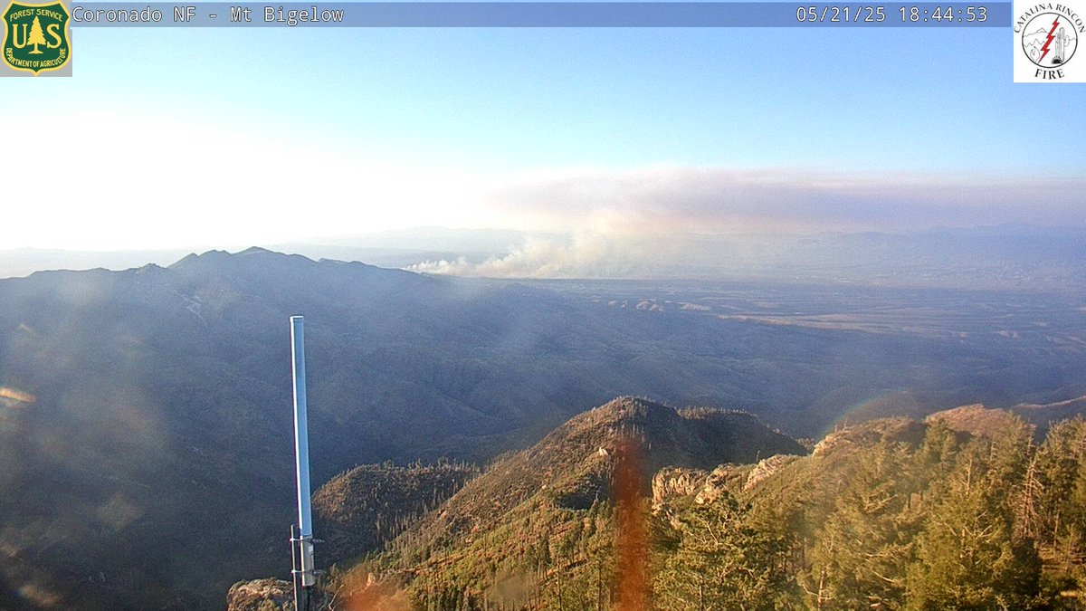 A view of the fires within CA &amp; AZ right now. most furthest up smoke plume is a 5000 acre RX burn which was ignited in all areas, and the lowest one is a 500 acre fire (likely larger at this point) fire in AZ with evacuations in place, aswell as a camera view of that fire.