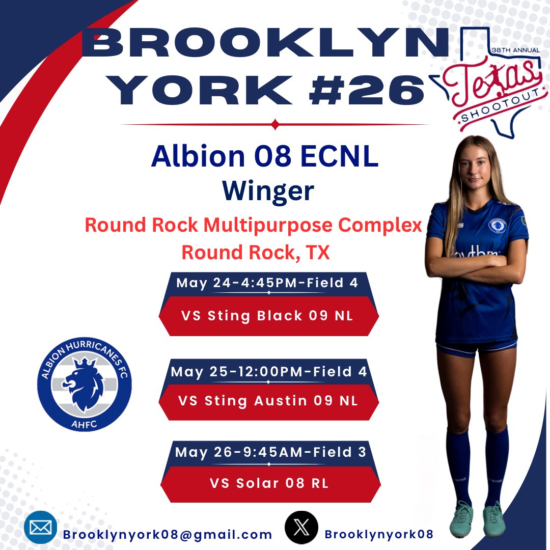 Brooklyn York (@brooklynyork08) on Twitter photo Can’t wait to attend the Texas Shootout in Round Rock, TX. I hope to see you there! <a href="/CoachGusMota/">Gustavo Mota</a> <a href="/txbcfc/">steve williams</a> <a href="/PrepSoccerTX/">Prep Soccer Texas</a> <a href="/ImYouthSoccer/">ECNL/GA/Recruiting/College Soccer</a> <a href="/DBUWomensSoccer/">DBU Women's Soccer</a> <a href="/TXStateSoccer/">Texas State Soccer</a> <a href="/IslandersSoccer/">Islanders Soccer</a> <a href="/SFA_Soccer/">SFA Soccer</a> <a href="/RazorbackSoccer/">Arkansas Soccer</a> Can’t wait to attend the Texas Shootout in Round Rock, TX. I hope to see you there! <a href="/CoachGusMota/">Gustavo Mota</a> <a href="/txbcfc/">steve williams</a> <a href="/PrepSoccerTX/">Prep Soccer Texas</a> <a href="/ImYouthSoccer/">ECNL/GA/Recruiting/College Soccer</a> <a href="/DBUWomensSoccer/">DBU Women's Soccer</a> <a href="/TXStateSoccer/">Texas State Soccer</a> <a href="/IslandersSoccer/">Islanders Soccer</a> <a href="/SFA_Soccer/">SFA Soccer</a> <a href="/RazorbackSoccer/">Arkansas Soccer</a>