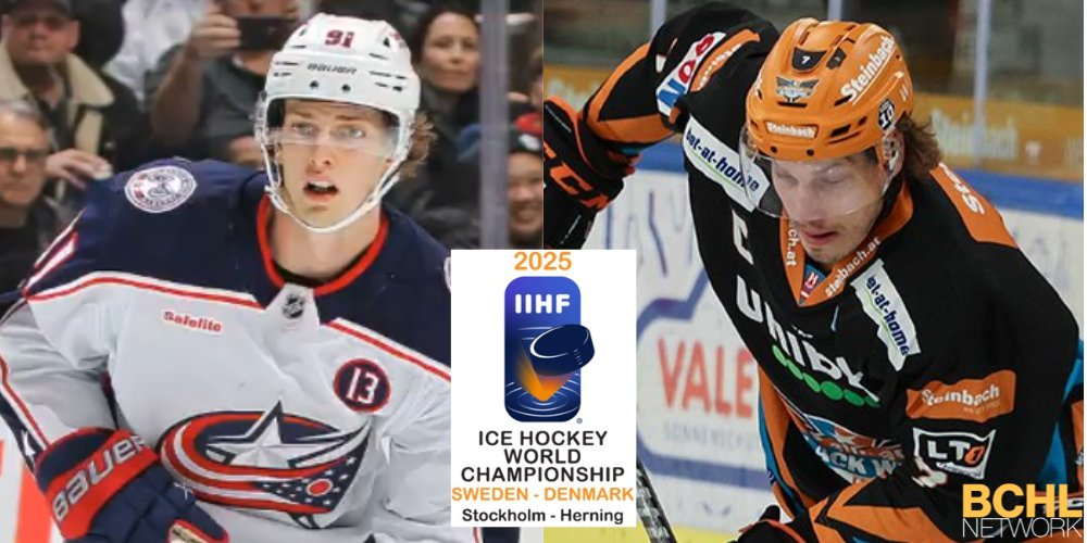 Here are the #BCHL alumni stats through the round robin stage at the 2025 Men's World Championship:

Kent Johnson (🇨🇦) - 2-1-3 in 7 GP
Brian Lebler (🇦🇹) - 1-2-3 in 7 GP

Both have moved on to the quarterfinal round, where CAN plays DEN and AUT faces SUI.

#MensWorlds #BCHLNetwork