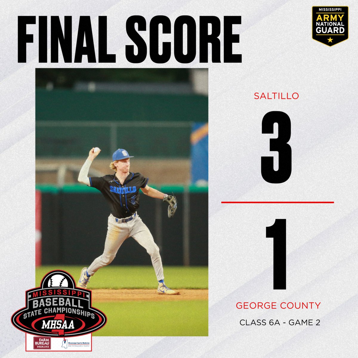 ⚾ Saltillo wins to take game two of the 6A Mississippi Farm Bureau Baseball State Championship Series!

<a href="/MSFarmBureau/">msfarmbureau</a>  | <a href="/MissSportsMed/">MS Sports Medicine</a>  | <a href="/msarmyguard/">Mississippi Army National Guard</a>