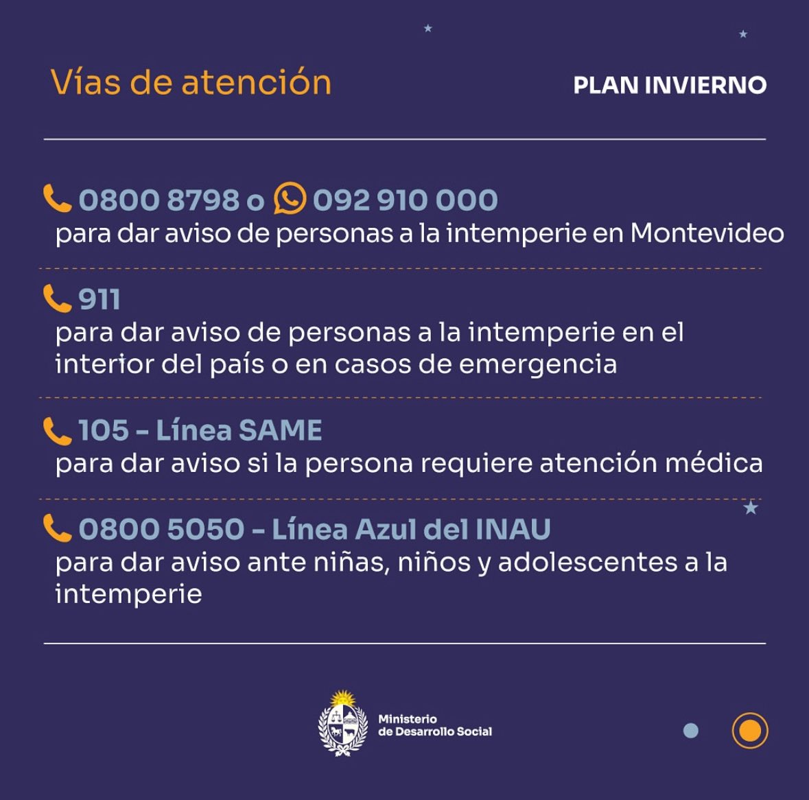 Empezó el frío con todas. Siempre es bueno recordar los teléfonos en caso de ver personas en situación de calle: