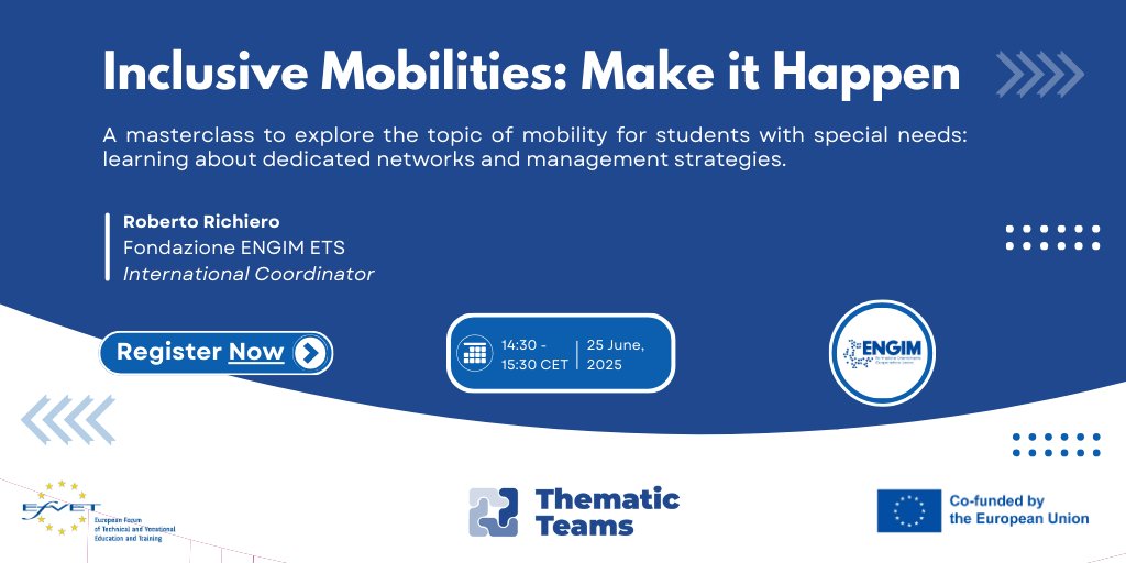 🌍 Join the EfVET Thematic Masterclass on June 25, 2025 to explore innovative mobilities and management strategies for students with special needs!

🔗 Learn more here and register by June 19: wfcp.org/2025/05/join-u…

#EfVET #TVET #VET #EdLeaders #WFCP #LifelongLearning