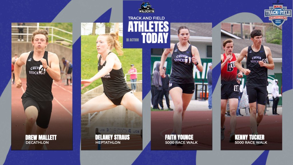 C-SC Wildcats (@cscwildcats) on Twitter photo Day 2 for <a href="/CSCWildcatXCTF/">Culver-Stockton Cross Country/Track and Field</a> at the <a href="/NAIA/">NAIA</a> Track & Field Championships. All 4 Wildcats are in action:
Drew Mallett: Decathlon (9 a.m. CDT)
Delaney Straus: Heptathlon (10 a.m.)
Faith Younce: 5000 Race Walk (3:45 p.m.)
Kenny Tucker: 5000 Race Walk (4:15 p.m.)
naianetwork.com Day 2 for <a href="/CSCWildcatXCTF/">Culver-Stockton Cross Country/Track and Field</a> at the <a href="/NAIA/">NAIA</a> Track & Field Championships. All 4 Wildcats are in action:
Drew Mallett: Decathlon (9 a.m. CDT)
Delaney Straus: Heptathlon (10 a.m.)
Faith Younce: 5000 Race Walk (3:45 p.m.)
Kenny Tucker: 5000 Race Walk (4:15 p.m.)
naianetwork.com