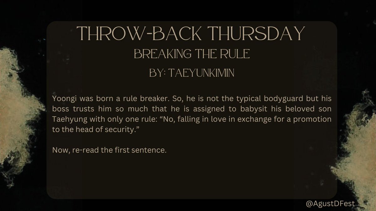 Breaking The Rule 

🔗 archiveofourown.org/works/57188104……
By:<a href="/taeyunkimin/">/ᐠ˶•⤙•˶マฅ</a>