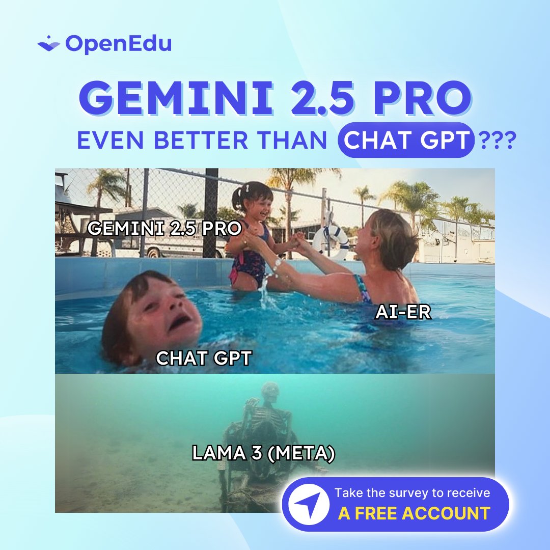 OpenEdu_HQ's tweet image. Check out what's new at AI OpenEdu! We've just leveled up our AI with Gemini 2.5!
Gemini 2.5 can:
- Understands multilingual, multi-format content logically
- Pull out the right info, without making stuff up
- Turn messy info into easy-to-read tables with clear sources
- Even…
