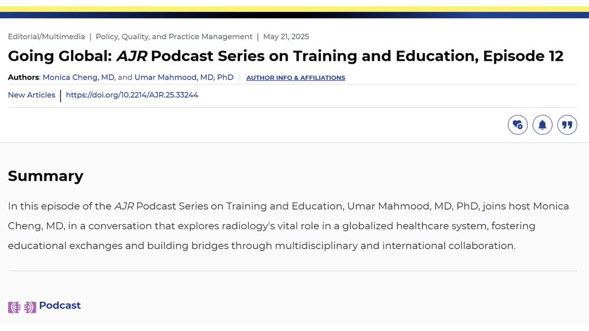 Andrew Rosenkrantz (@arosenkrantzmd) on Twitter photo New <a href="/AJR_Radiology/">AJR</a>:
"Going Global: AJR Podcast Series on Training and Education, Episode 12"
By Drs <a href="/MonicaCheng_/">Monica Cheng, MD</a> & Mahmood <a href="/MGHImaging/">Mass General Imaging</a>
ajronline.org/doi/10.2214/AJ⦠New <a href="/AJR_Radiology/">AJR</a>:
"Going Global: AJR Podcast Series on Training and Education, Episode 12"
By Drs <a href="/MonicaCheng_/">Monica Cheng, MD</a> & Mahmood <a href="/MGHImaging/">Mass General Imaging</a>
ajronline.org/doi/10.2214/AJā¦