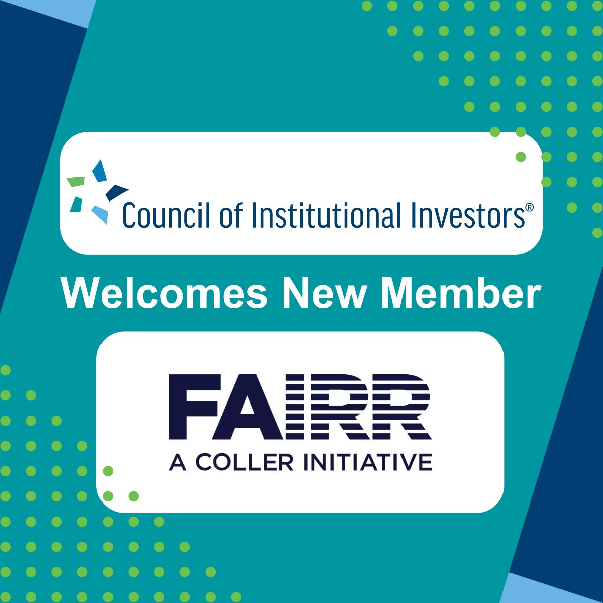 Council of Institutional Investors (@councilinstinv) on Twitter photo CII is excited to announce that <a href="/FAIRRInitiative/">FAIRR Initiative</a> has joined its membership! FAIRR is an investor network that raises awareness of material risks and opportunities in intensive animal agriculture and the global food sector. Learn more: fairr.org/about CII is excited to announce that <a href="/FAIRRInitiative/">FAIRR Initiative</a> has joined its membership! FAIRR is an investor network that raises awareness of material risks and opportunities in intensive animal agriculture and the global food sector. Learn more: fairr.org/about